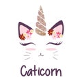 Cute cat with unicorn horn and flower Royalty Free Stock Photo