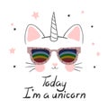 Cute cat unicorn vector illustration. Print for kids Royalty Free Stock Photo