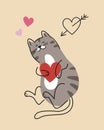 Cute cat for Valentines Day vector illustration Royalty Free Stock Photo