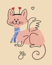 Cute cat for Valentines Day vector illustration Royalty Free Stock Photo