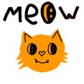 Cute cat design.Children illustration for School books and more.Meow slogan. Animal print. Vector.