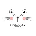 Cute cat vector design.Children illustration for School books and more. Meow slogan. Animal print