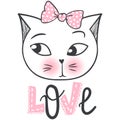 Cute cat vector design. Girly kittens. Fashion Cat`s face.