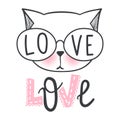 Cute cat vector design. Girly kittens. Fashion Cat`s face.