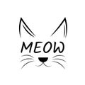 Cute Cat Vector Design with Meow text Design