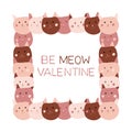 Cute cat vector frame for valentines day