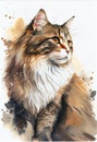 Cute cat on watercolor technique. Created on drawing paper.