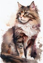 Cute cat on watercolor technique. Created on drawing paper.