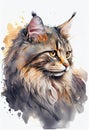 Cute cat on watercolor technique. Created on drawing paper.