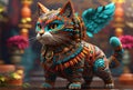 a cute cat wearing aztec custome