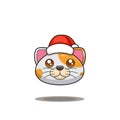 cute cat wearing christmas hat, cute animal head wearing santa hat, cartoon character in kawaii and glossy style Royalty Free Stock Photo