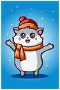 Cute cat wearing hat and scarf illustration Royalty Free Stock Photo