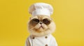 cute cat and a white chefs hat. persian peak nose cat wearing sunglasses chef uniforms generative ai