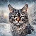 cute cat in winter landscape