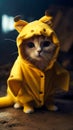 cute cat in a yellow cloak with a hood Royalty Free Stock Photo