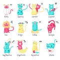 Cute cat zodiac signs, vector isolated illustration Royalty Free Stock Photo