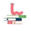 A cute caterpillar bookworm worm cute cartoon character education mascot wearing graduation hat and glasses reading a book Royalty Free Stock Photo