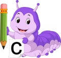 Cute caterpillar holding pencil Royalty Free Stock Photo