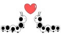 Cute caterpillar in love lovely black and white cartoon illustration