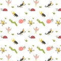 cute caterpillar and snails, birds, bee seamless pattern Royalty Free Stock Photo