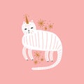 Cute caticorn. Cat unicorn, kitty magic party animal concept. Doodle cartoon stylish character. Vector EPS clip art