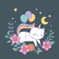 Cute caticorn with floral decoration at night