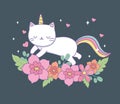 Cute caticorn with floral decoration