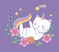 Cute caticorn with floral decoration