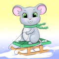 Cute catoon mouse sleigh ride.