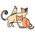 Cute cats and bird mascots adorables characters Royalty Free Stock Photo