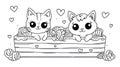 Cute Cats Coloring Page Kittens in Box with Yarn and Hearts Royalty Free Stock Photo