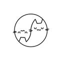 Cute cats in a circle, yin yang cats.Linear drawing