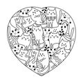 Cute cats coloring book. Hand drawn heart and animals. peta and plants. Vector illustration