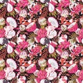 Cute Cats with Dragon Fruits Seamless Pattern