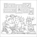 Cute cats enjoy studying togethers design for wallpaper art,printed tee and coloring book page .Vector illustrations Royalty Free Stock Photo