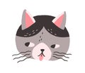 Cute cats face with tongue out. Head of naughty feline animal. Funny kitty muzzle with mustache. Adorable kittens avatar