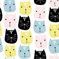 Cute cats faces seamless pattern. Vector childish background