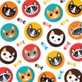 Cute Cats and fishbone pattern