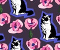 Cute Cats and flowers seamless pattern. Pet vector illustration. Cartoon cat images. Cute design for kids.ÃÂ¡ Royalty Free Stock Photo