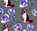 Cute Cats and flowers seamless pattern. Pet vector illustration. Cartoon cat images. Cute design for kids.ÃÂ¡ Royalty Free Stock Photo