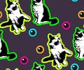 Cute Cats and flowers seamless pattern. Pet vector illustration. Cartoon cat images. Cute design for kids. ÃÂ¡hildren`s pattern Royalty Free Stock Photo