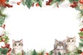 Cute cats frame. New Year Party and x\'mas celebration. Watercolor illustration background, Generative AI