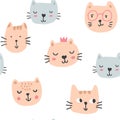 Cute cats in glasses seamless pattern