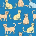 Cute Cats. Hand Drawing, Cat Seamless Vector Repeat Patterns Royalty Free Stock Photo