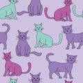 Cute Cats. Hand Drawing, Cat Seamless Vector Repeat Patterns Royalty Free Stock Photo