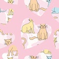 Cute Cats. Hand Drawing, Cat Seamless Vector Repeat Patterns Royalty Free Stock Photo