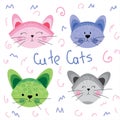 Cute Cats Illustration for card making, paper, textile, printing, packaging Royalty Free Stock Photo