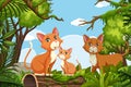 Cute cats in jungle scene