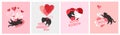 Cute cats in love. Romantic Valentines Day greeting card or poster. Cat give heart, cople cats, with love envelope, hero