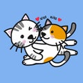Cute cats lover kissing cartoon vector illustration